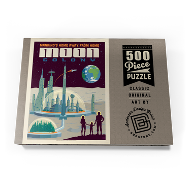 Darstellung des Puzzle Motivs Moon Colony: Home Away From Home, Vintage Poster 500 Puzzle Schachtel Ansicht3