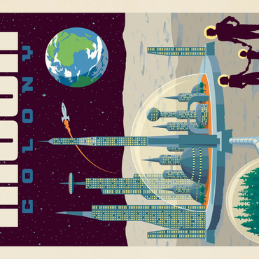 Darstellung des Puzzle Motivs Moon Colony: Home Away From Home, Vintage Poster 500 Puzzle 3D Modell