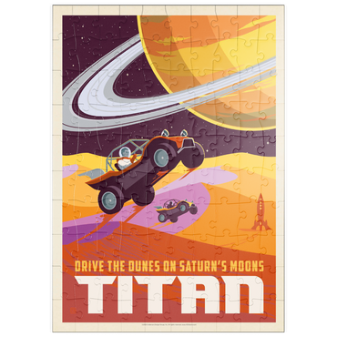 Darstellung des Puzzle Motivs puzzleplate Saturn: As Seen From Dune Buggies On Titan, Vintage Poster 100 Puzzle