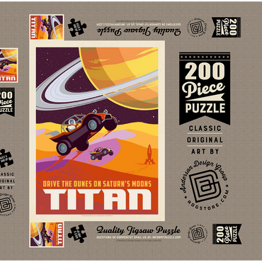 Darstellung des Puzzle Motivs Saturn: As Seen From Dune Buggies On Titan, Vintage Poster 200 Puzzle Schachtel 3D Modell
