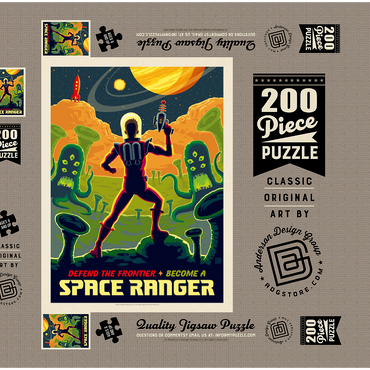 Darstellung des Puzzle Motivs Space Ranger: Retro Futura, Vintage Poster 200 Puzzle Schachtel 3D Modell