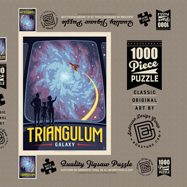 Darstellung des Puzzle Motivs Triangulum Galaxy, Vintage Poster 1000 Puzzle Schachtel 3D Modell