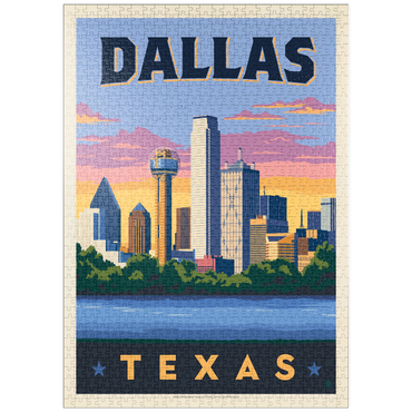 Darstellung des Puzzle Motivs puzzleplate Dallas, Texas: Downtown River View, Vintage Poster 1000 Puzzle