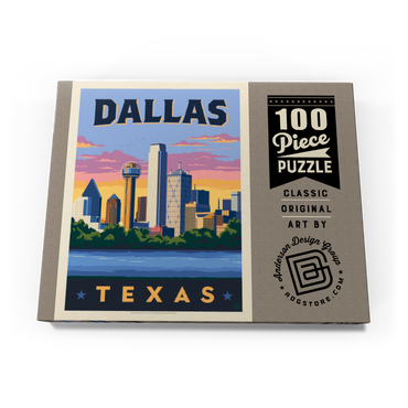 Darstellung des Puzzle Motivs Dallas, Texas: Downtown River View, Vintage Poster 100 Puzzle Schachtel Ansicht3