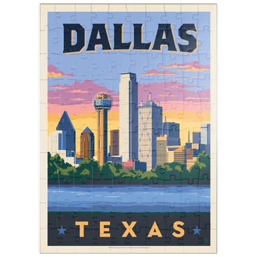 Darstellung des Puzzle Motivs puzzleplate Dallas, Texas: Downtown River View, Vintage Poster 100 Puzzle