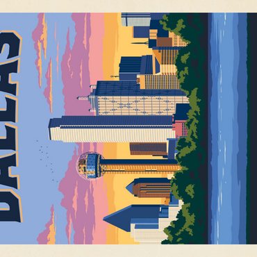 Darstellung des Puzzle Motivs Dallas, Texas: Downtown River View, Vintage Poster 100 Puzzle 3D Modell