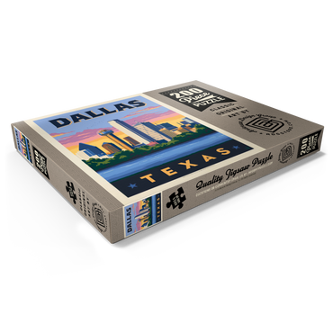 Darstellung des Puzzle Motivs Dallas, Texas: Downtown River View, Vintage Poster 200 Puzzle Schachtel Ansicht1
