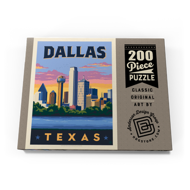 Darstellung des Puzzle Motivs Dallas, Texas: Downtown River View, Vintage Poster 200 Puzzle Schachtel Ansicht3