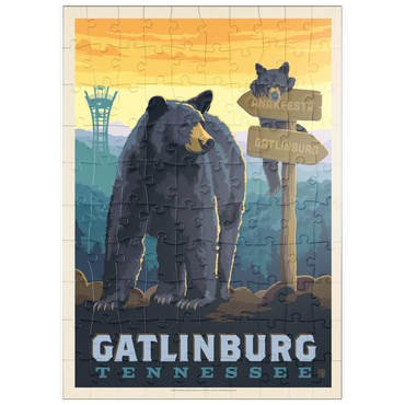Darstellung des Puzzle Motivs puzzleplate Gatlinburg, Tennessee: Anakeesta Signpost, Vintage Poster 100 Puzzle