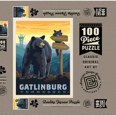 Darstellung des Puzzle Motivs Gatlinburg, Tennessee: Anakeesta Signpost, Vintage Poster 100 Puzzle Schachtel 3D Modell
