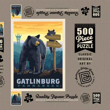 Darstellung des Puzzle Motivs Gatlinburg, Tennessee: Anakeesta Signpost, Vintage Poster 500 Puzzle Schachtel 3D Modell