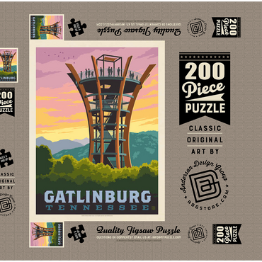Darstellung des Puzzle Motivs Gatlinburg, Tennessee: Anakeesta Tower, Vintage Poster 200 Puzzle Schachtel 3D Modell