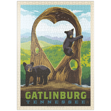 Darstellung des Puzzle Motivs puzzleplate Gatlinburg, Tennessee: Anakeesta Twigloo Cubs, Vintage Poster 1000 Puzzle