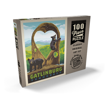 Darstellung des Puzzle Motivs Gatlinburg, Tennessee: Anakeesta Twigloo Cubs, Vintage Poster 100 Puzzle Schachtel Ansicht2