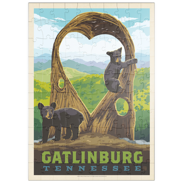 Darstellung des Puzzle Motivs puzzleplate Gatlinburg, Tennessee: Anakeesta Twigloo Cubs, Vintage Poster 100 Puzzle