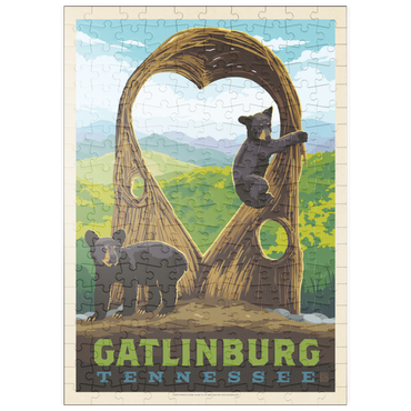 Darstellung des Puzzle Motivs puzzleplate Gatlinburg, Tennessee: Anakeesta Twigloo Cubs, Vintage Poster 200 Puzzle