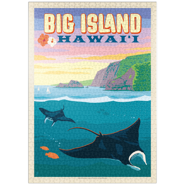 Darstellung des Puzzle Motivs puzzleplate Hawaii: Big Island (Manta Rays), Vintage Poster 1000 Puzzle