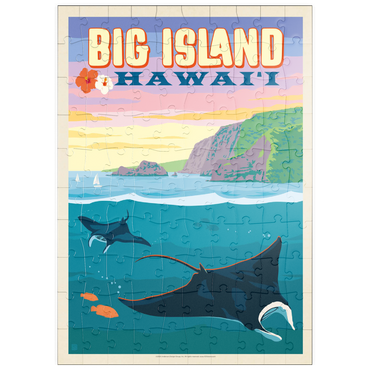 Darstellung des Puzzle Motivs puzzleplate Hawaii: Big Island (Manta Rays), Vintage Poster 100 Puzzle