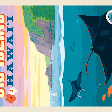 Darstellung des Puzzle Motivs Hawaii: Big Island (Manta Rays), Vintage Poster 100 Puzzle 3D Modell