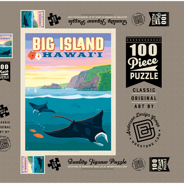 Darstellung des Puzzle Motivs Hawaii: Big Island (Manta Rays), Vintage Poster 100 Puzzle Schachtel 3D Modell