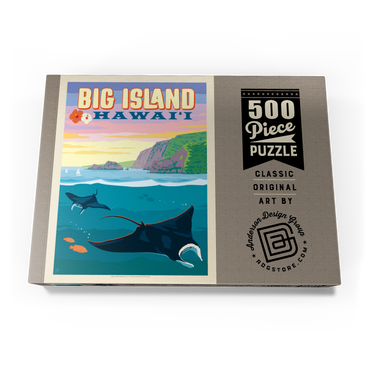 Darstellung des Puzzle Motivs Hawaii: Big Island (Manta Rays), Vintage Poster 500 Puzzle Schachtel Ansicht3
