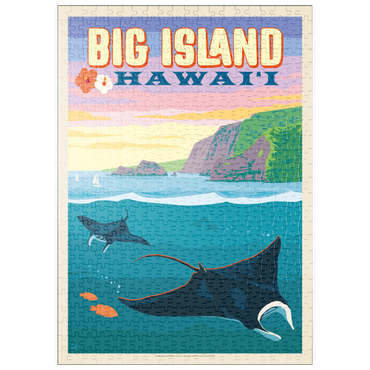 Darstellung des Puzzle Motivs puzzleplate Hawaii: Big Island (Manta Rays), Vintage Poster 500 Puzzle