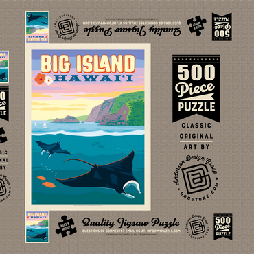 Darstellung des Puzzle Motivs Hawaii: Big Island (Manta Rays), Vintage Poster 500 Puzzle Schachtel 3D Modell
