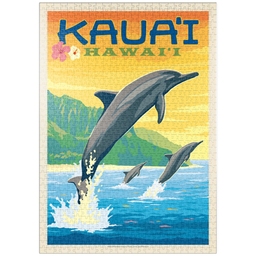 Darstellung des Puzzle Motivs puzzleplate Hawaii: Kaua'i (Dolphins), Vintage Poster 1000 Puzzle