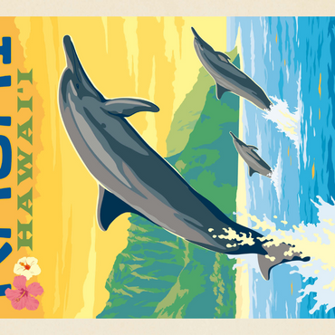 Darstellung des Puzzle Motivs Hawaii: Kaua'i (Dolphins), Vintage Poster 1000 Puzzle 3D Modell