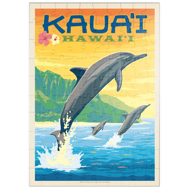 Darstellung des Puzzle Motivs puzzleplate Hawaii: Kaua'i (Dolphins), Vintage Poster 100 Puzzle