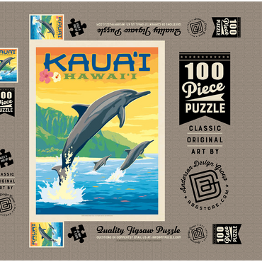 Darstellung des Puzzle Motivs Hawaii: Kaua'i (Dolphins), Vintage Poster 100 Puzzle Schachtel 3D Modell