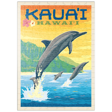 Darstellung des Puzzle Motivs puzzleplate Hawaii: Kaua'i (Dolphins), Vintage Poster 200 Puzzle