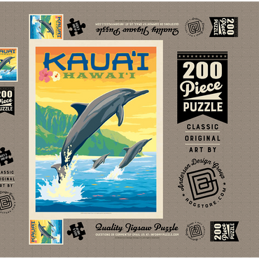 Darstellung des Puzzle Motivs Hawaii: Kaua'i (Dolphins), Vintage Poster 200 Puzzle Schachtel 3D Modell