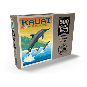 Darstellung des Puzzle Motivs Hawaii: Kaua'i (Dolphins), Vintage Poster 500 Puzzle Schachtel Ansicht2