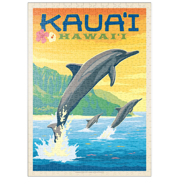 Darstellung des Puzzle Motivs puzzleplate Hawaii: Kaua'i (Dolphins), Vintage Poster 500 Puzzle