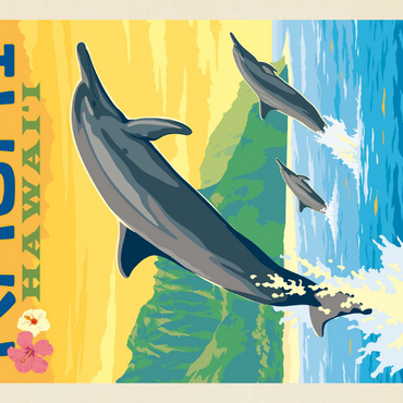 Darstellung des Puzzle Motivs Hawaii: Kaua'i (Dolphins), Vintage Poster 500 Puzzle 3D Modell