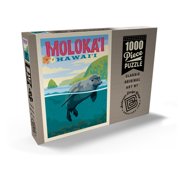 Darstellung des Puzzle Motivs Hawaii: Moloka'i (Monk Seal), Vintage Poster 1000 Puzzle Schachtel Ansicht2