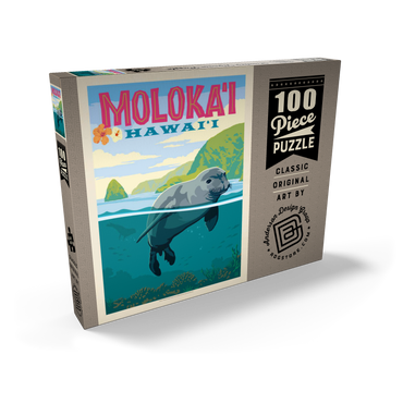 Darstellung des Puzzle Motivs Hawaii: Moloka'i (Monk Seal), Vintage Poster 100 Puzzle Schachtel Ansicht2