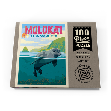 Darstellung des Puzzle Motivs Hawaii: Moloka'i (Monk Seal), Vintage Poster 100 Puzzle Schachtel Ansicht3