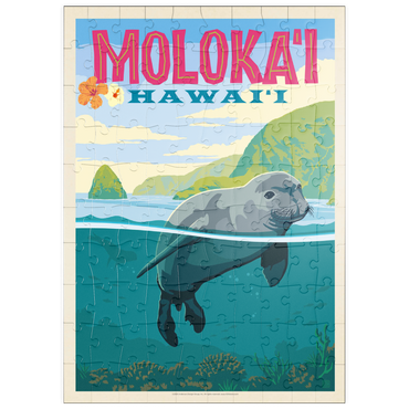 Darstellung des Puzzle Motivs puzzleplate Hawaii: Moloka'i (Monk Seal), Vintage Poster 100 Puzzle
