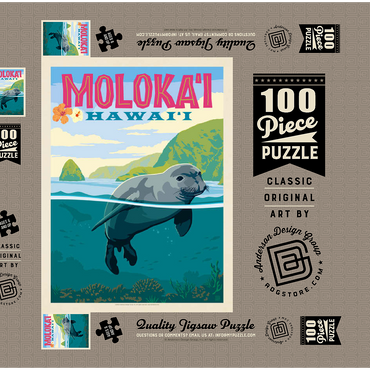 Darstellung des Puzzle Motivs Hawaii: Moloka'i (Monk Seal), Vintage Poster 100 Puzzle Schachtel 3D Modell