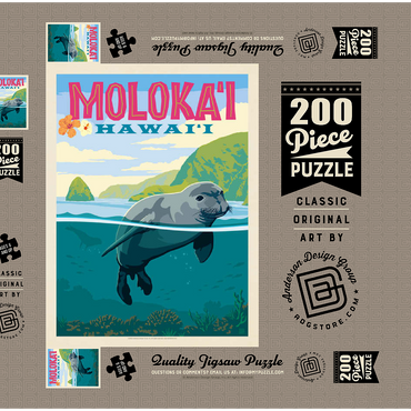 Darstellung des Puzzle Motivs Hawaii: Moloka'i (Monk Seal), Vintage Poster 200 Puzzle Schachtel 3D Modell