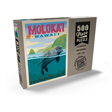 Darstellung des Puzzle Motivs Hawaii: Moloka'i (Monk Seal), Vintage Poster 500 Puzzle Schachtel Ansicht2