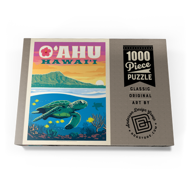 Darstellung des Puzzle Motivs Hawaii: O'ahu (Sea Turtle), Vintage Poster 1000 Puzzle Schachtel Ansicht3