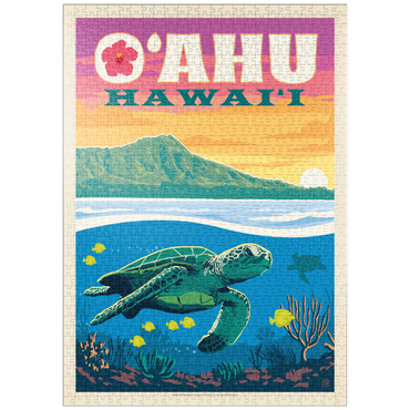 Darstellung des Puzzle Motivs puzzleplate Hawaii: O'ahu (Sea Turtle), Vintage Poster 1000 Puzzle