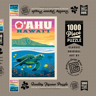Darstellung des Puzzle Motivs Hawaii: O'ahu (Sea Turtle), Vintage Poster 1000 Puzzle Schachtel 3D Modell