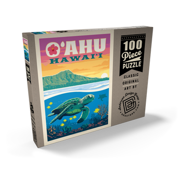 Darstellung des Puzzle Motivs Hawaii: O'ahu (Sea Turtle), Vintage Poster 100 Puzzle Schachtel Ansicht2