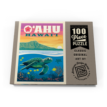 Darstellung des Puzzle Motivs Hawaii: O'ahu (Sea Turtle), Vintage Poster 100 Puzzle Schachtel Ansicht3