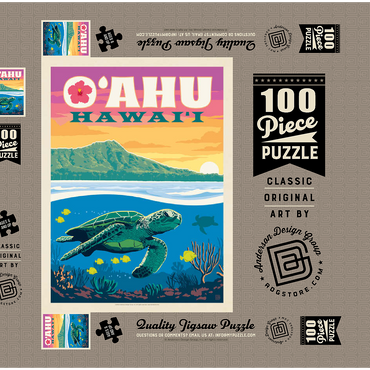 Darstellung des Puzzle Motivs Hawaii: O'ahu (Sea Turtle), Vintage Poster 100 Puzzle Schachtel 3D Modell