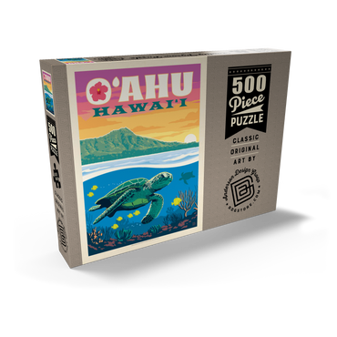 Darstellung des Puzzle Motivs Hawaii: O'ahu (Sea Turtle), Vintage Poster 500 Puzzle Schachtel Ansicht2